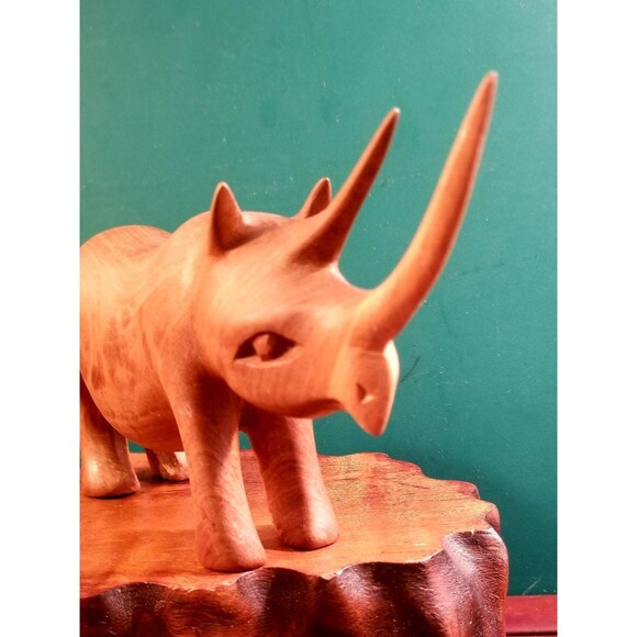 Vintage Rhino Rhinoceros Hand Carved Teak Wood Figurine African Kenya Safari - Picture 5 of 7
